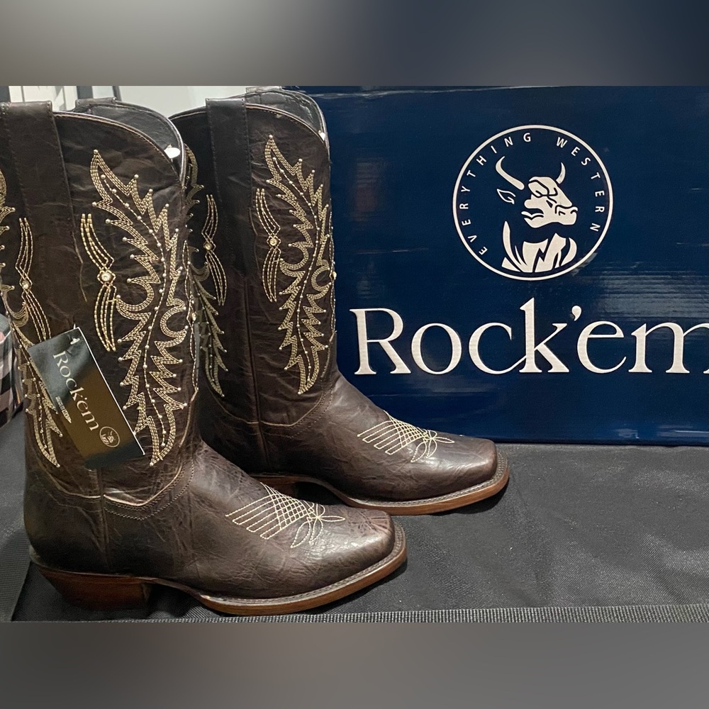 Rock’em Square Toe Cedric/Tobacco “Paulina” Frontier Cowgirl Boots Sz. 7.5/8